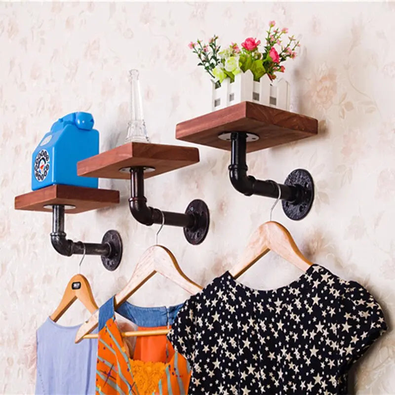 Étagère Murale Plateau Bois Acier Déco Indus