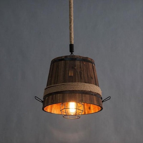 Suspension Industrielle Tonneau Boisé Déco Indus