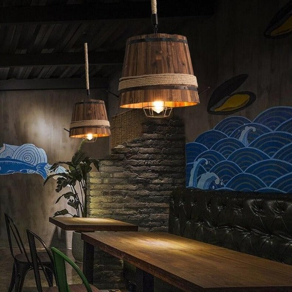 Suspension Industrielle Tonneau Boisé Déco Indus