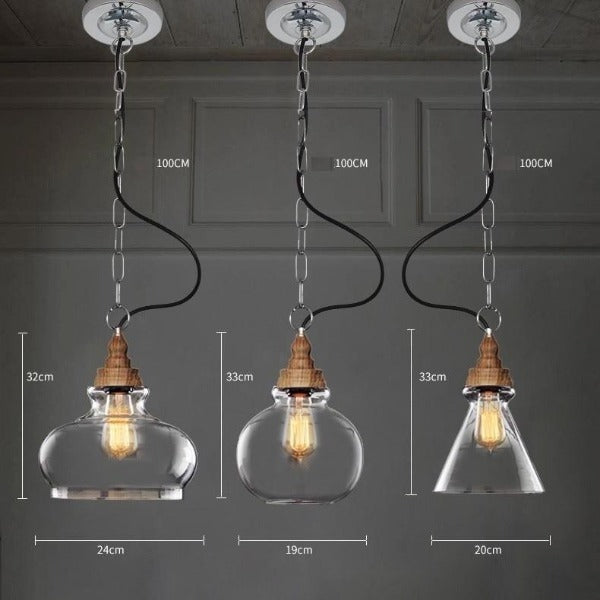 Lustre Industriel Verre Boisé Déco Indus
