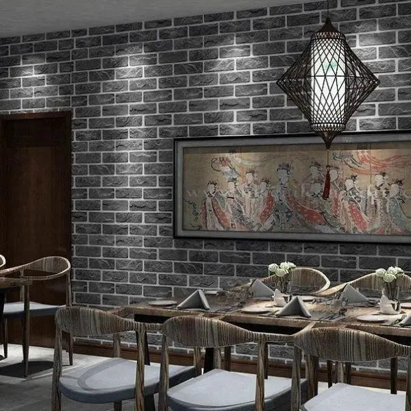 Papier Peint Industriel Brique Noire (Rouleau) Déco Indus