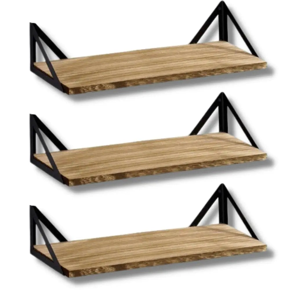 Étagères Murales Bois Massif & Acier (lot de 3) Déco Indus