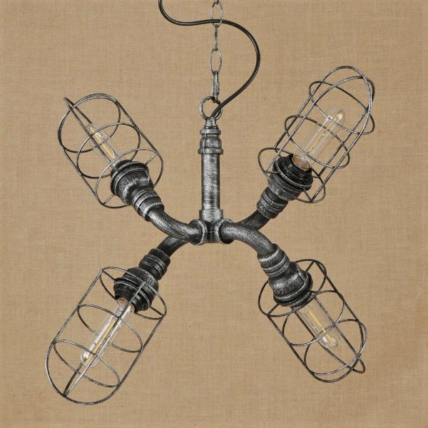 Suspension Industrielle 4 Lampes Vintage