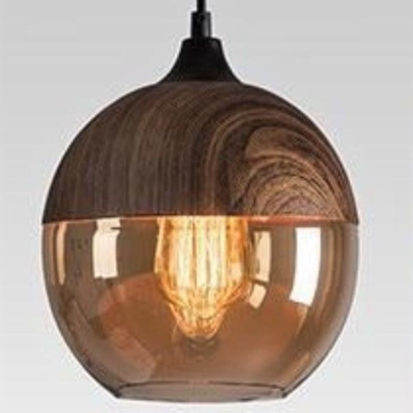 Suspension Industrielle Bois massif Et Verre