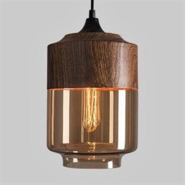 Suspension Industrielle Bois Et Verre Suspendue