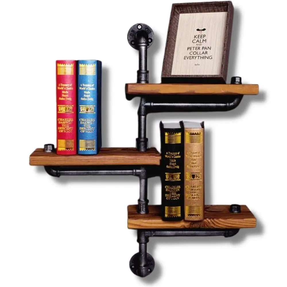 Triple Étagère Murale Industrielle Tuyaux Déco Indus