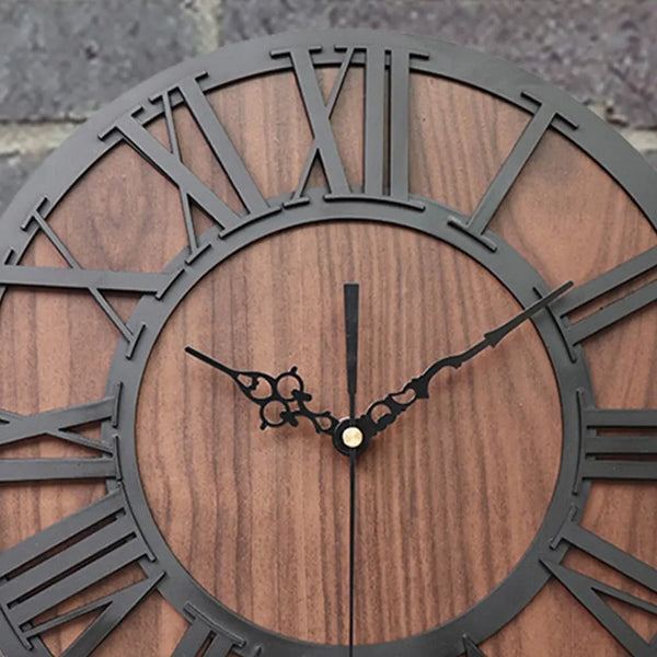 Horloge Industrielle Bois Romain Déco Indus (vue 2)