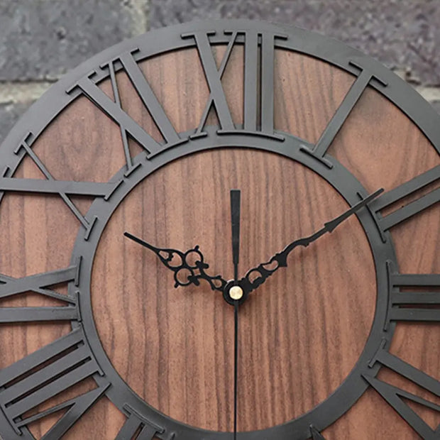 Horloge Industrielle Bois Romain