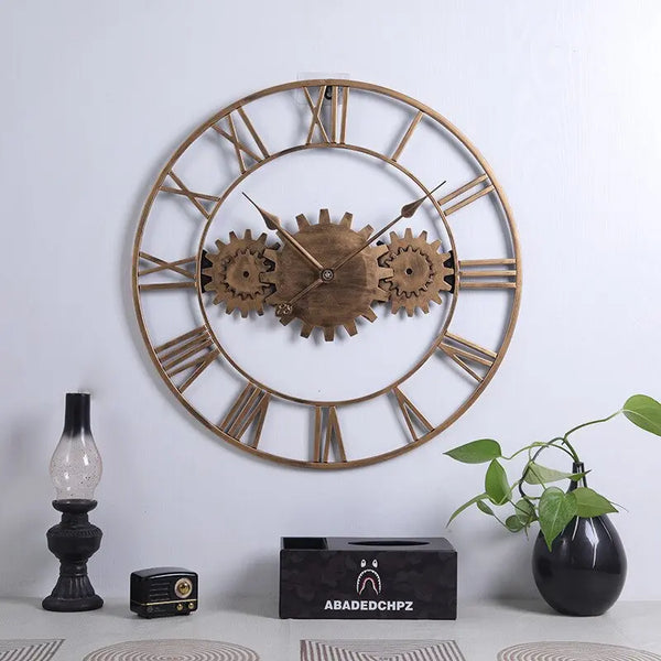 Horloge Industrielle Triple Engrenage Or Déco Indus (vue 2)