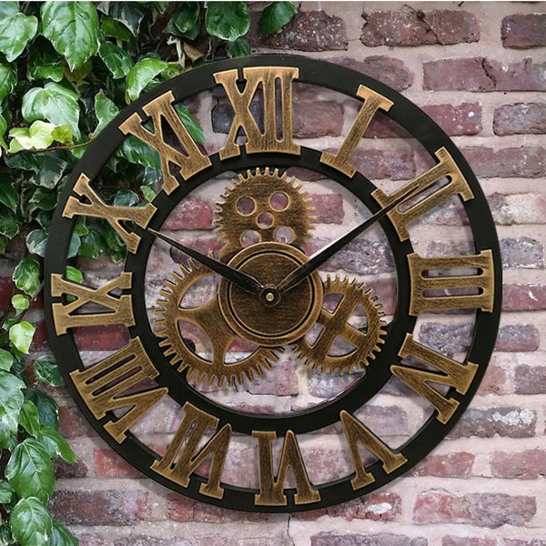 Horloge Industrielle Noire et Dorée Déco Indus (vue 2)