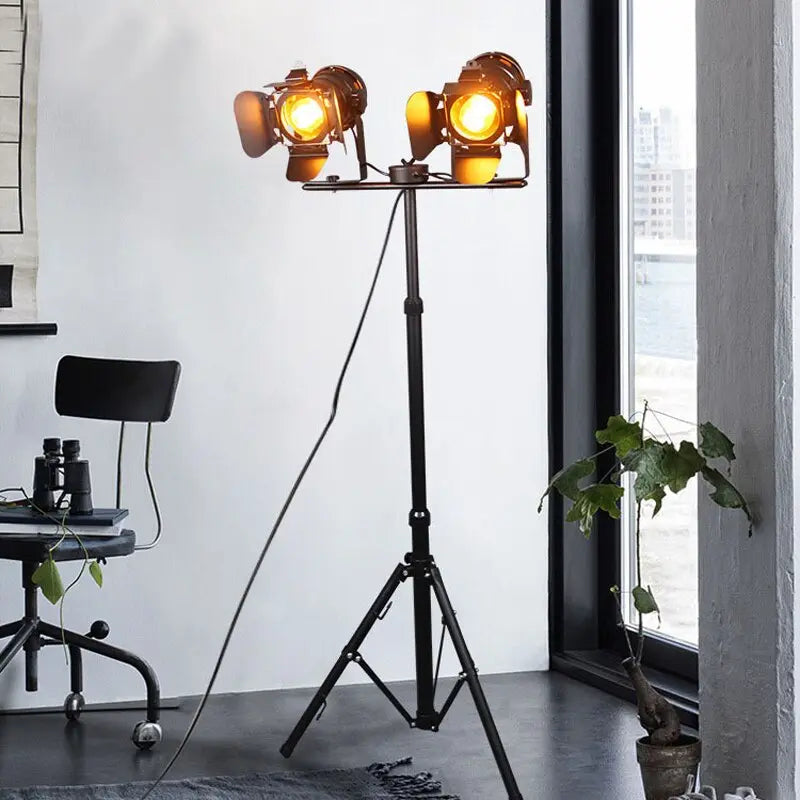 Lampe Industrielle Sur Pied Double Projecteur Déco Indus