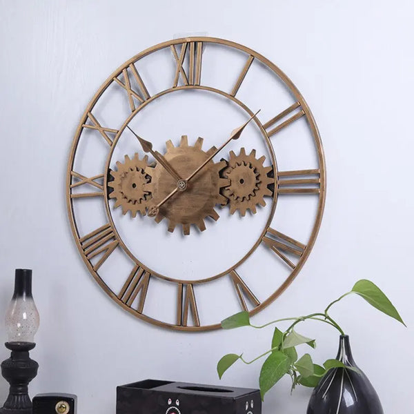 Horloge Industrielle Triple Engrenage Or Déco Indus (vue 3)