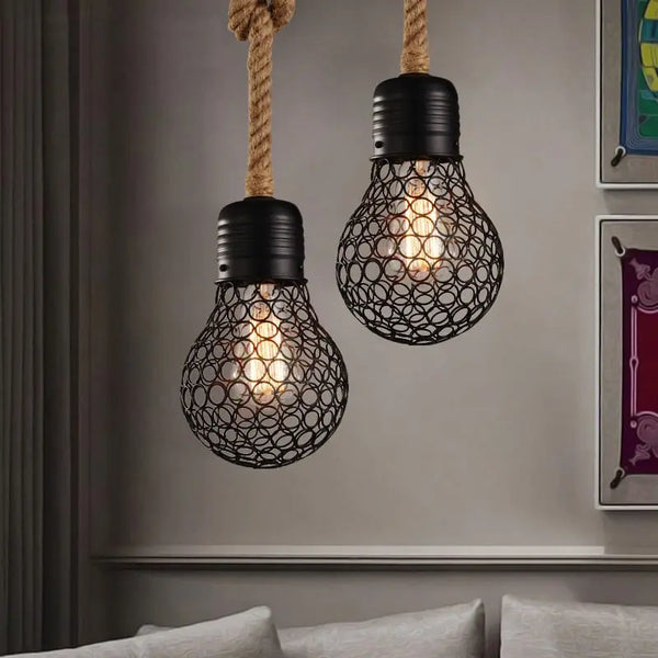Suspension Industrielle Ampoule Noire Déco Indus (vue 2)