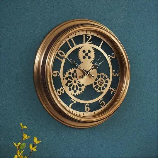 Horloge Industrielle Dorée Déco Indus (vue 1)