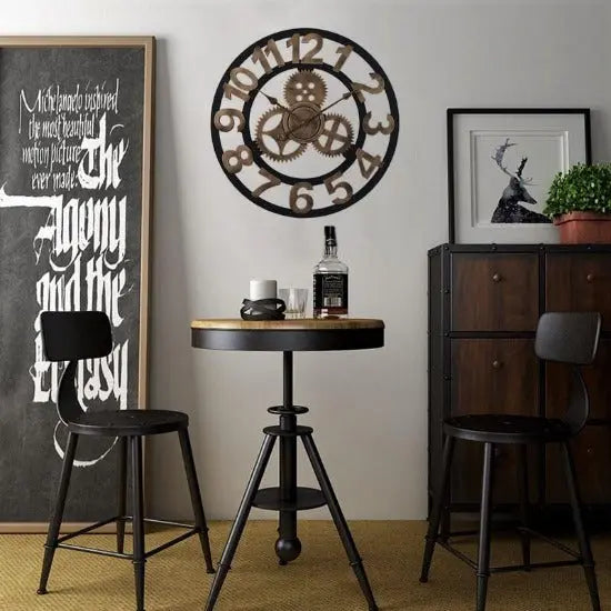 Horloge Industrielle En Bois Déco Indus (vue 4)