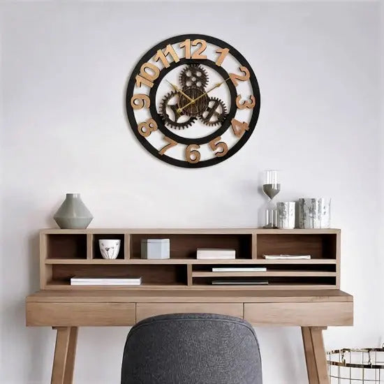 Horloge Industrielle En Bois Déco Indus (vue 3)