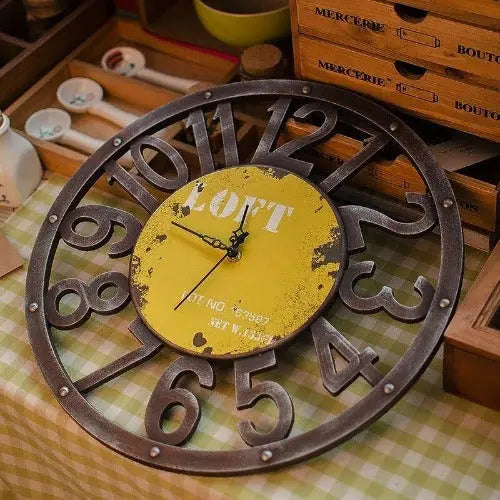 Horloge Industrielle Jaune Déco Indus (vue 1)