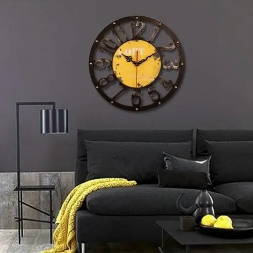 Horloge Industrielle Jaune Déco Indus (vue 2)