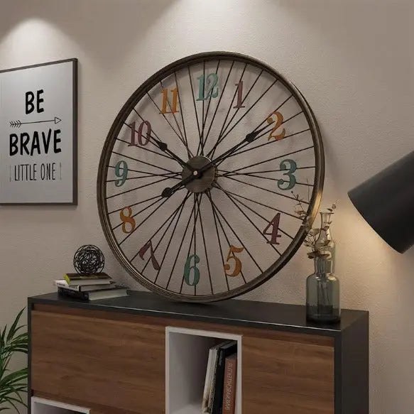 Horloge Industrielle Roue De Vélo Déco Indus (vue 1)