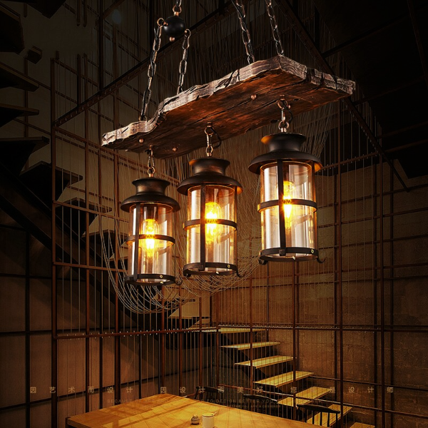 Lampe Suspendue Industrielle En Bois