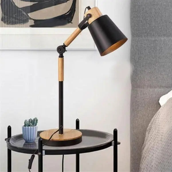 Lampe à Poser Industrielle Pied Bois Déco Indus