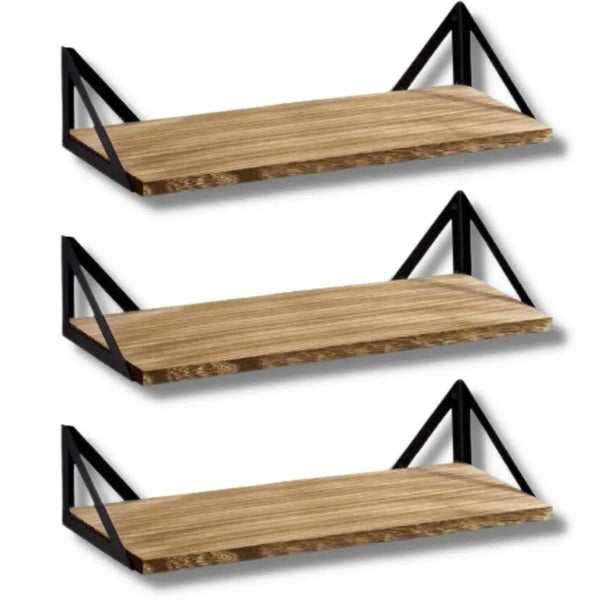 Étagères Murales Bois Massif & Acier (lot de 3) Déco Indus (vue 1)