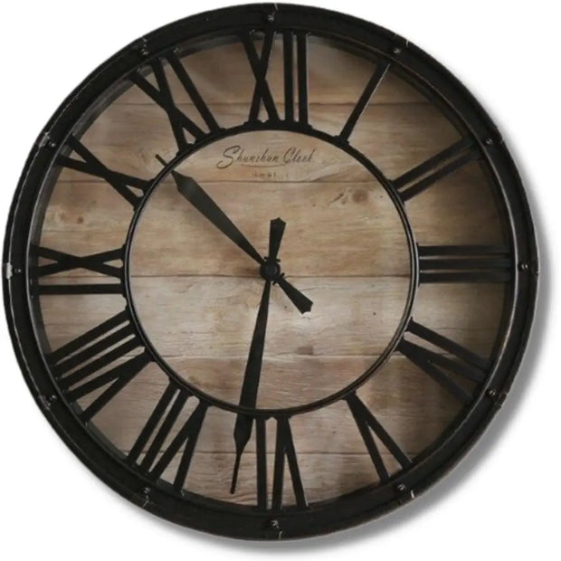 Horloge Industrielle Noire Et Bois