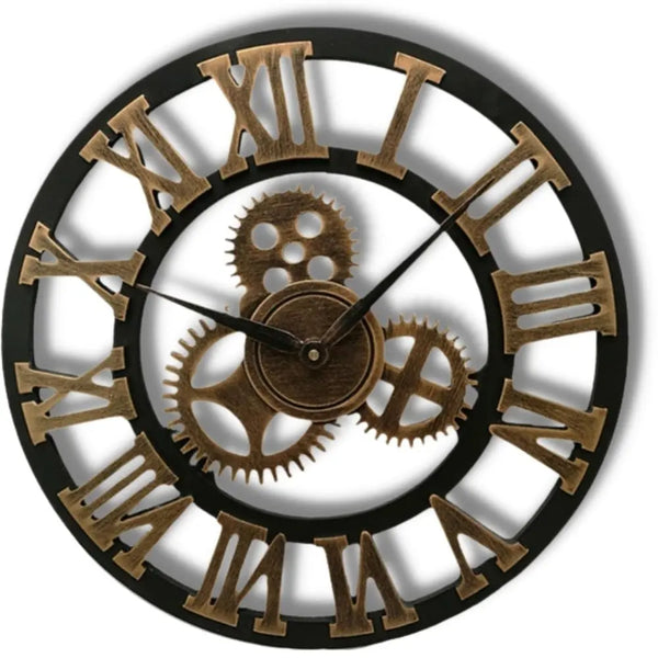 Horloge Industrielle Noire et Dorée Déco Indus (vue 1)