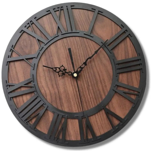 Horloge Industrielle Bois Romain Déco Indus (vue 1)