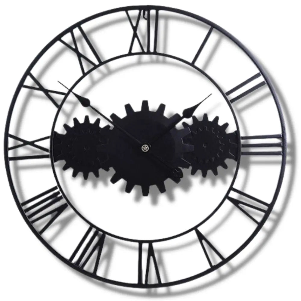 Horloge Industrielle Triple Engrenage Noire Déco Indus