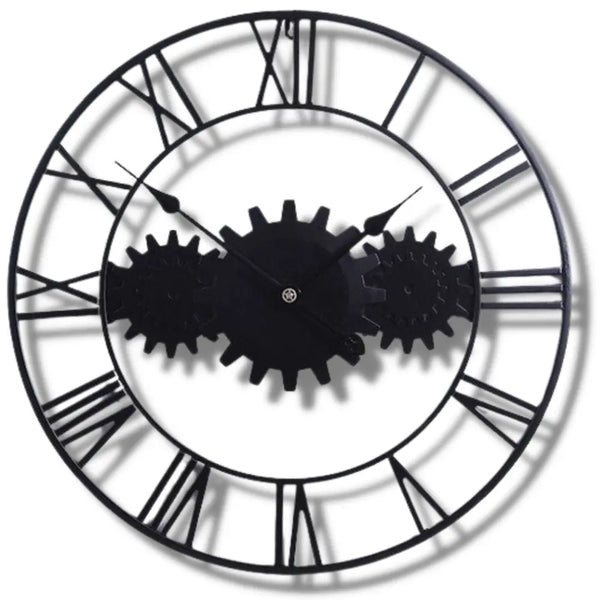 Horloge Industrielle Triple Engrenage Noire Déco Indus (vue 1)