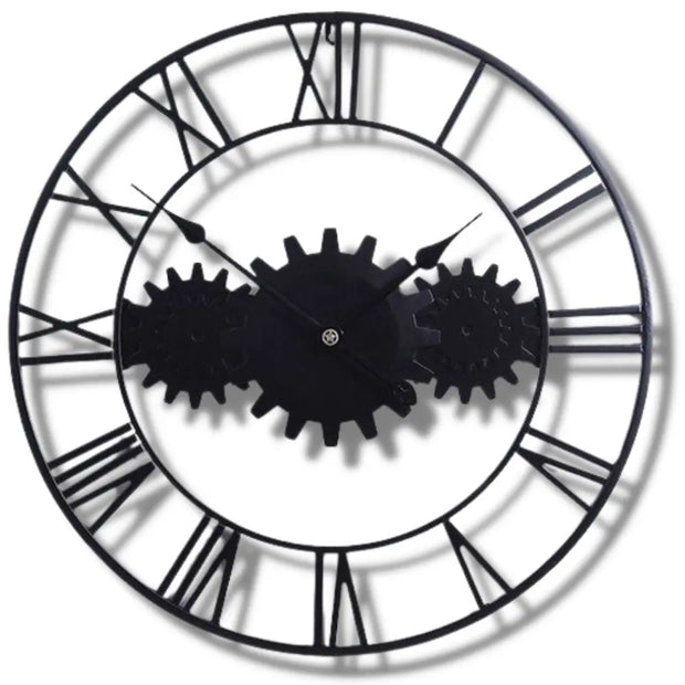 Horloge Industrielle Triple Engrenage Noire
