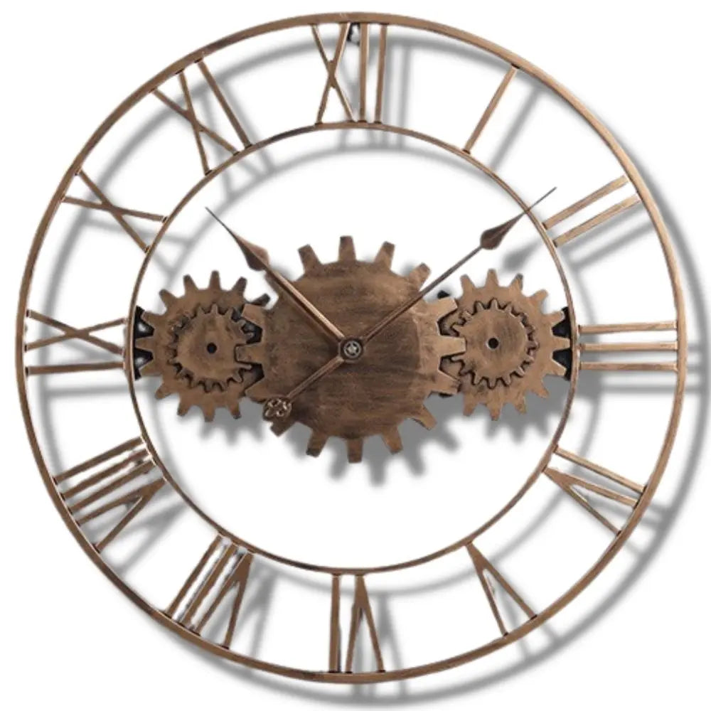 Horloge Industrielle Triple Engrenage Or Déco Indus