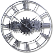 Horloge Industrielle Triple Engrenage Argent