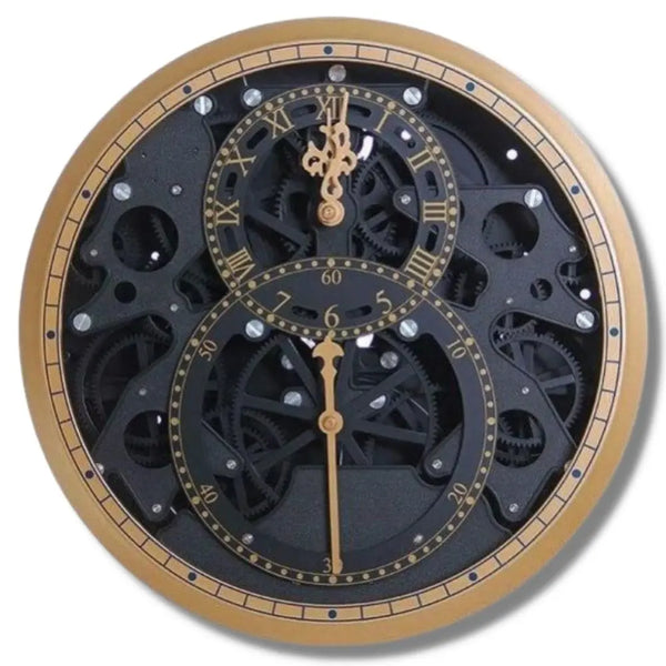 Horloge Industrielle Chrono Dorée Déco Indus (vue 1)