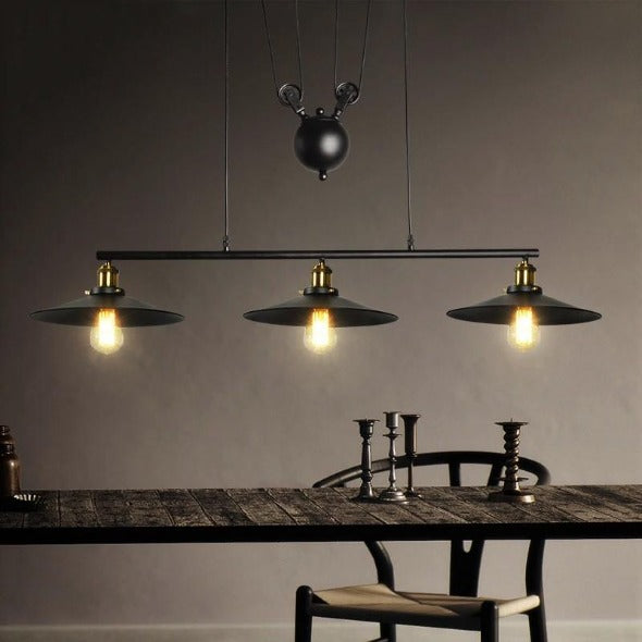 Suspension Industrielle Barre 3 Lampes Déco Indus (vue 2)