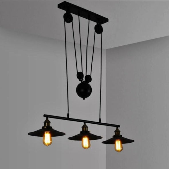 Suspension Industrielle Barre 3 Lampes Déco Indus (vue 1)