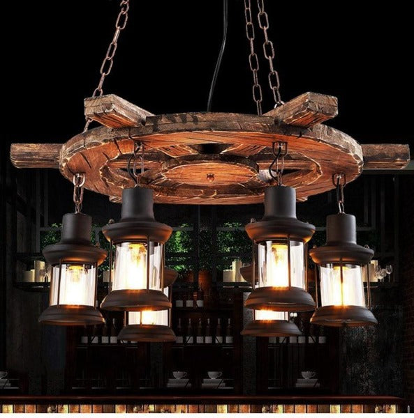 Suspension Industrielle En Bois 100 cm Déco Indus (vue 2)
