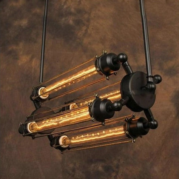 Suspension Industrielle Noire 4 Lampes