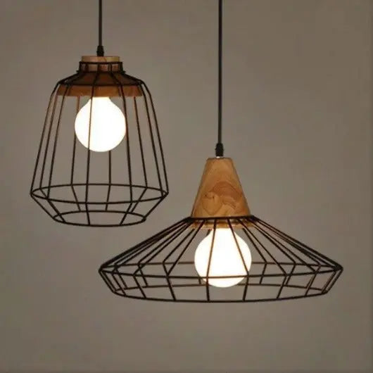 Suspension Industrielle Noire Et Bois