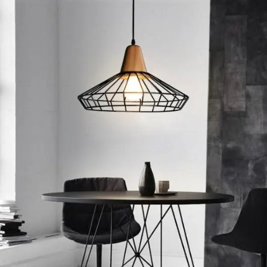 Suspension Industrielle Noire Et Bois