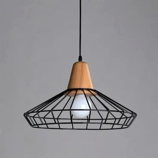Suspension Industrielle Noire Bois Brut