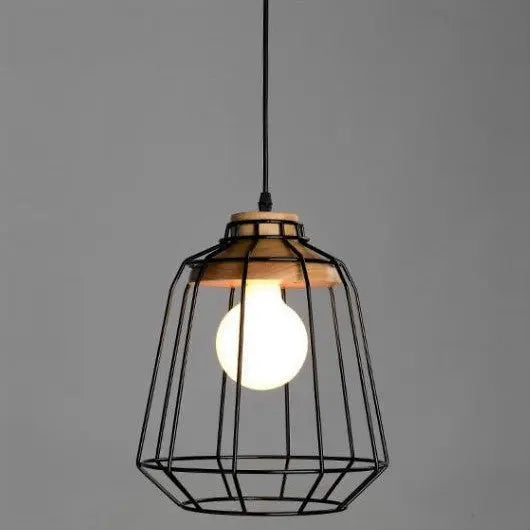 Suspension Industrielle Noire Bois Massif