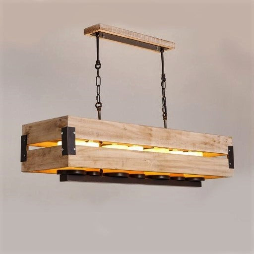 Suspension Industrielle Noire Et Bois