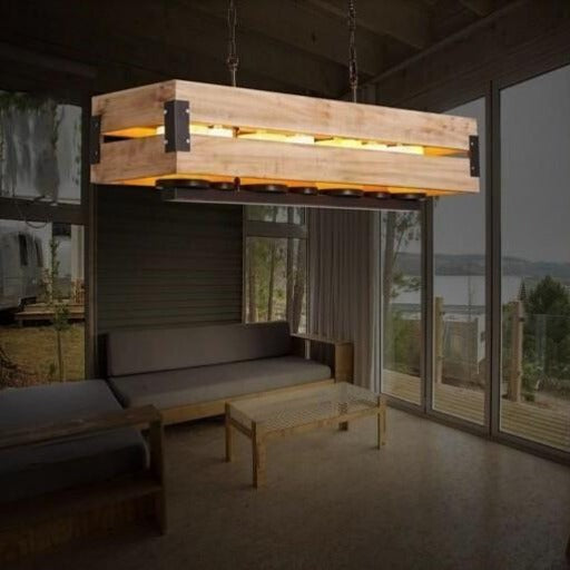 Suspension Industrielle Noire Et Bois 94 cm Déco Indus (vue 2)