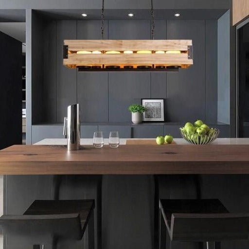 Suspension Industrielle Noire Et Bois 94 cm Déco Indus (vue 1)