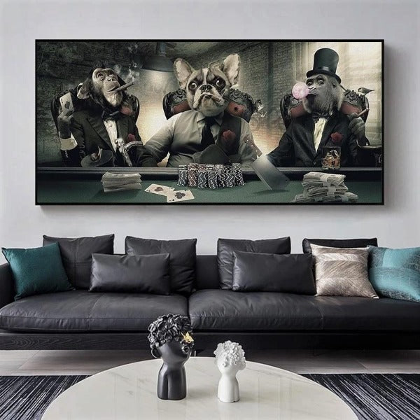 Tapisserie Vintage Chiens Jouant Au Poker - Décoration Murale 72x48 Pouces